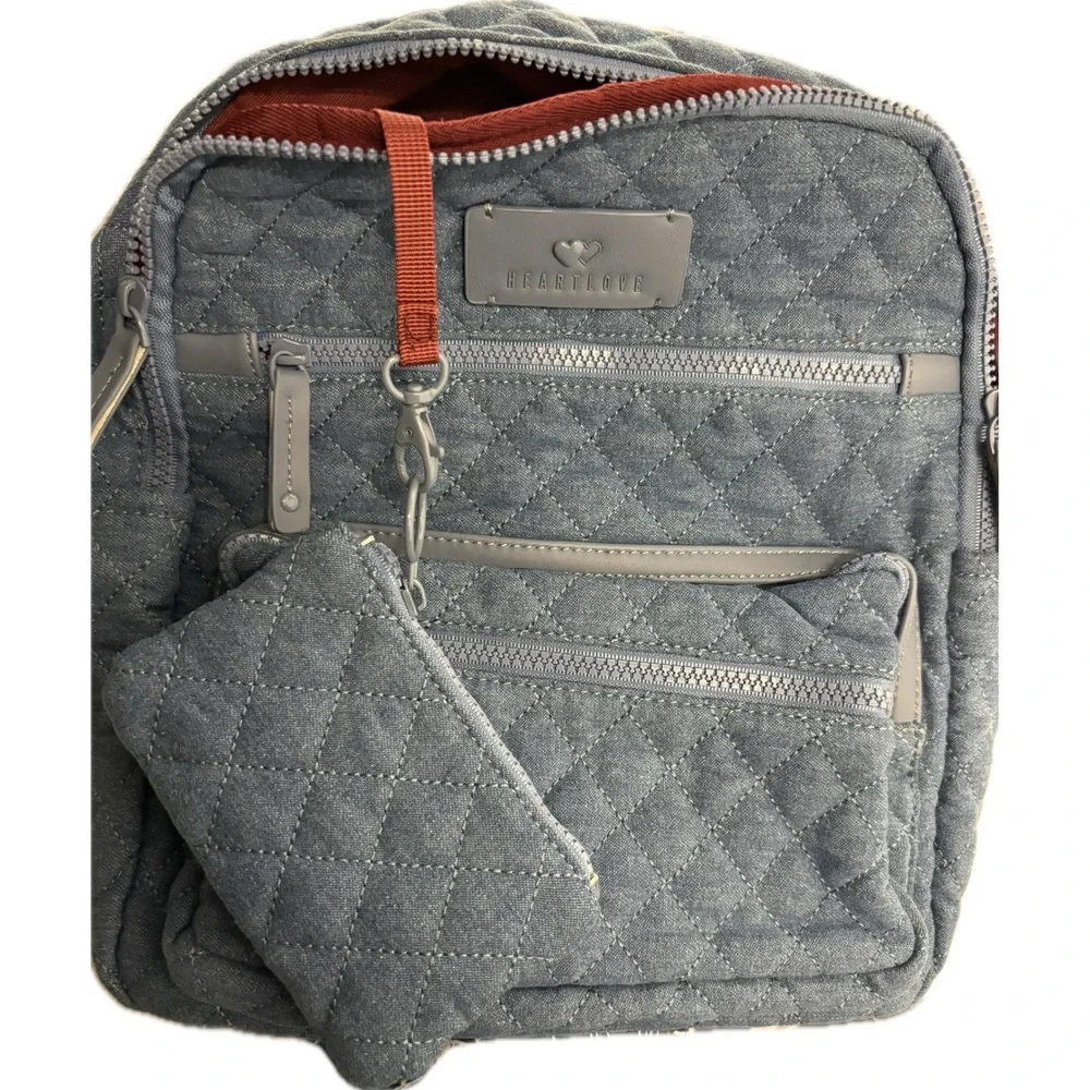 HeartLove by Charo‎ Quilted Denim Backpack Blue Upcycled Eco Friendly New
